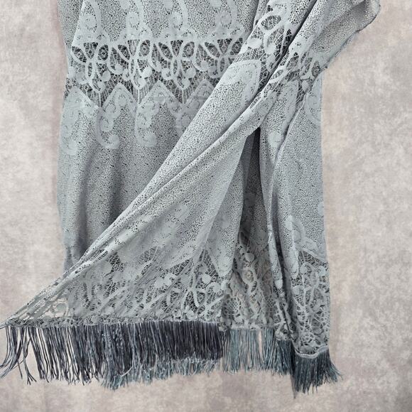 Arianna by Howards Gray Lace Fringe Boho Beach Swim Cover Up Duster Kimono XL - Picture 6 of 8